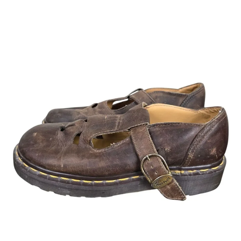 VTG Dr Doc Martens 8062 Mary Jane Brown Leather Shoes England Women's US 4 90s